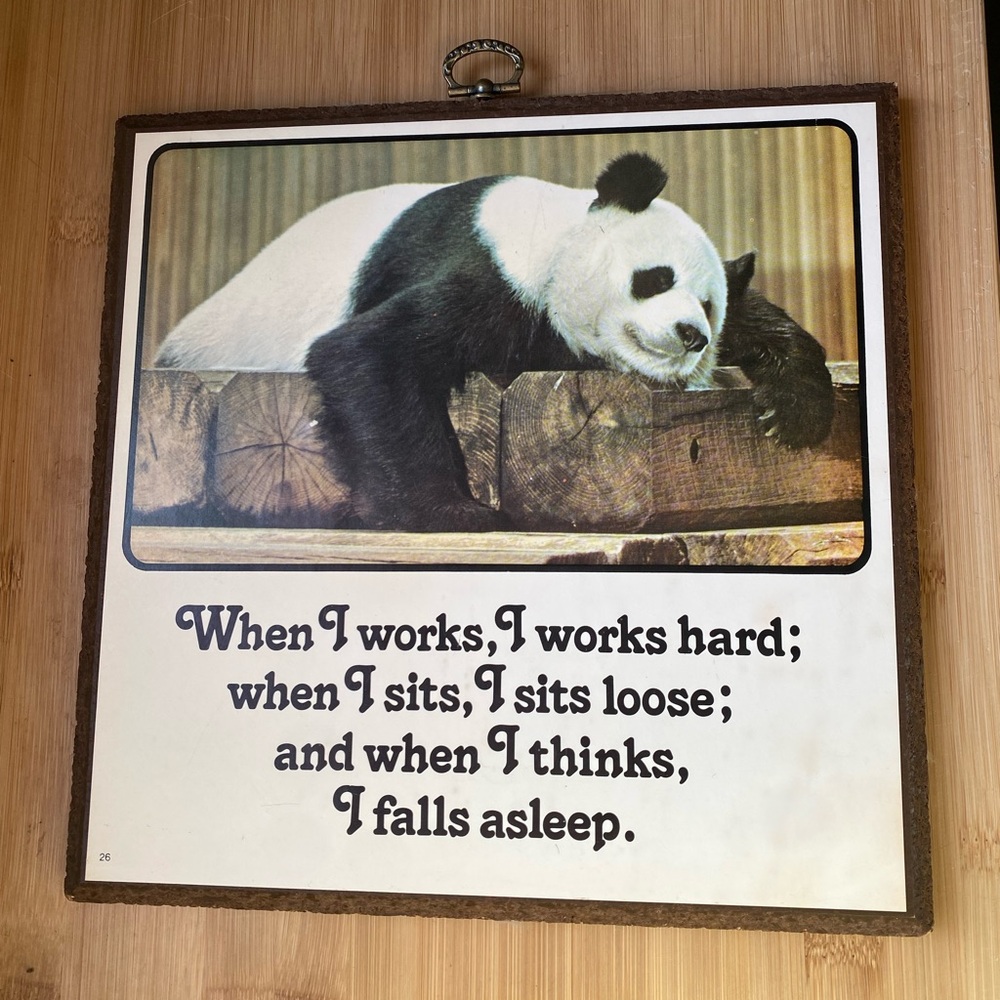 Vintage panda plaque wall hanging work quote 70s aesthetic